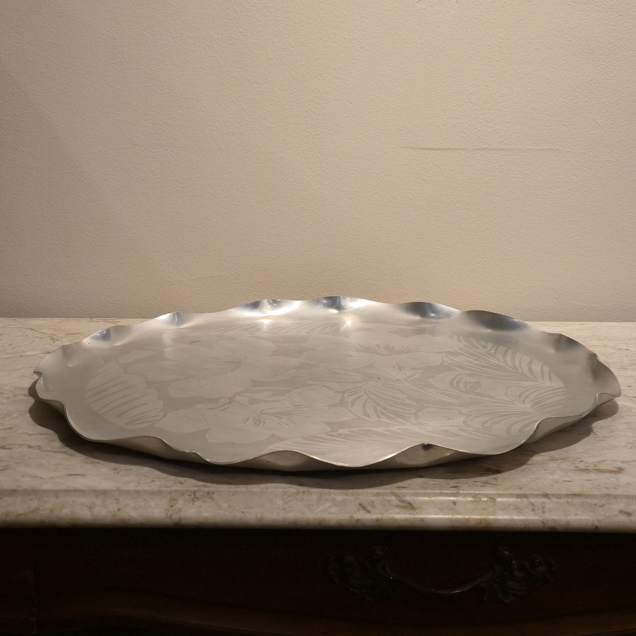 Etched Aluminum Tray, vintage