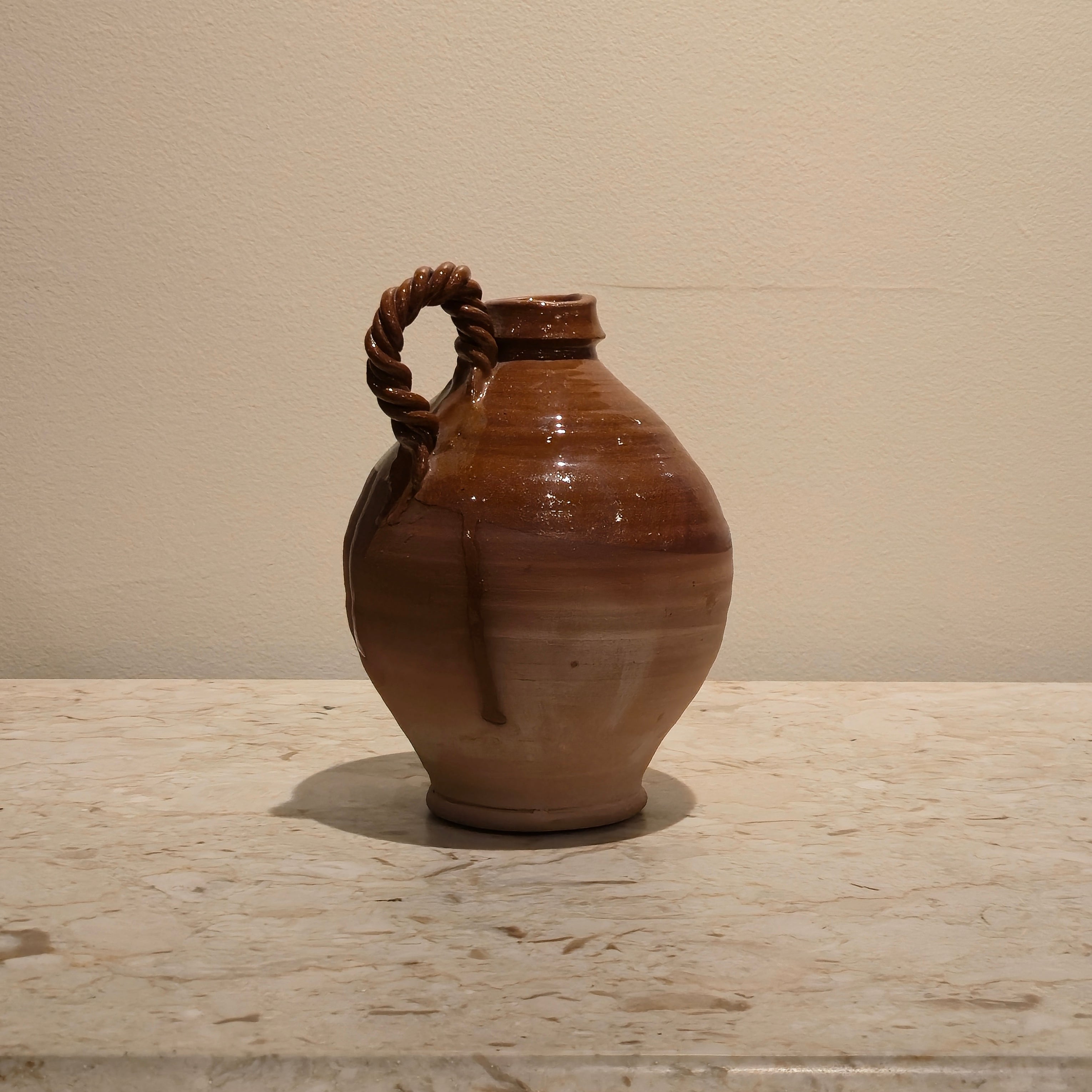 Braided-Handle Terracotta Vessel, vintage