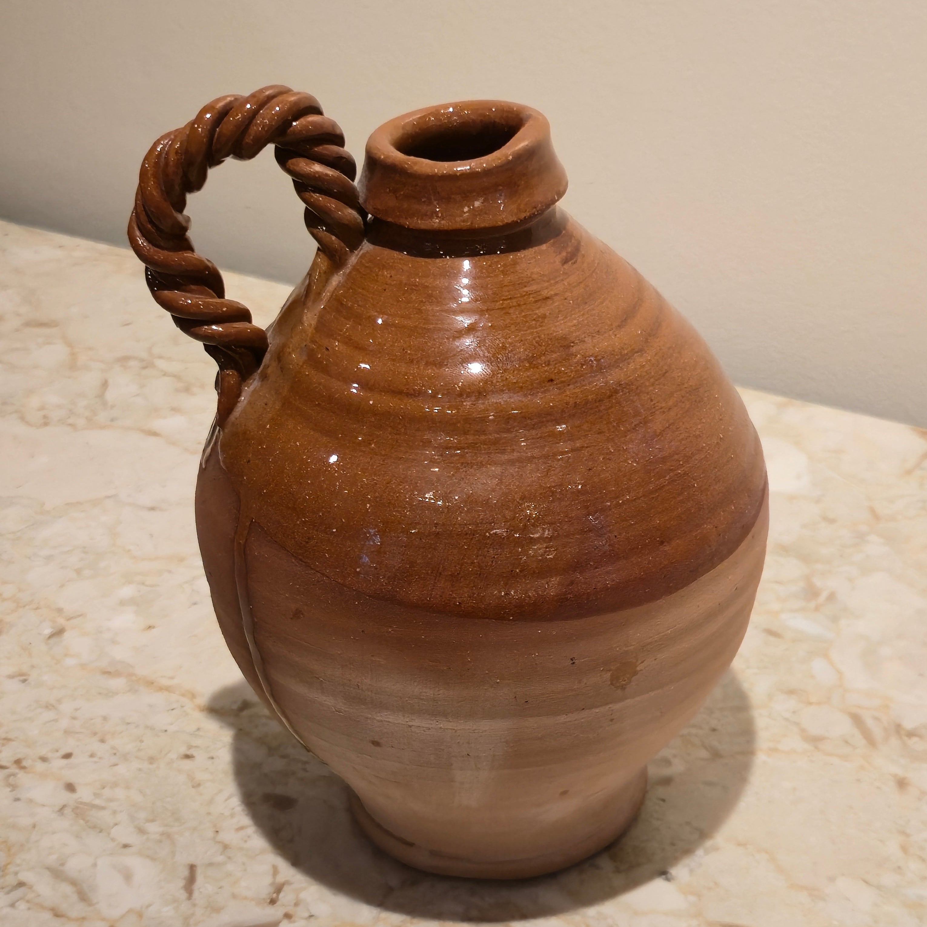 Braided-Handle Terracotta Vessel, vintage, view 2