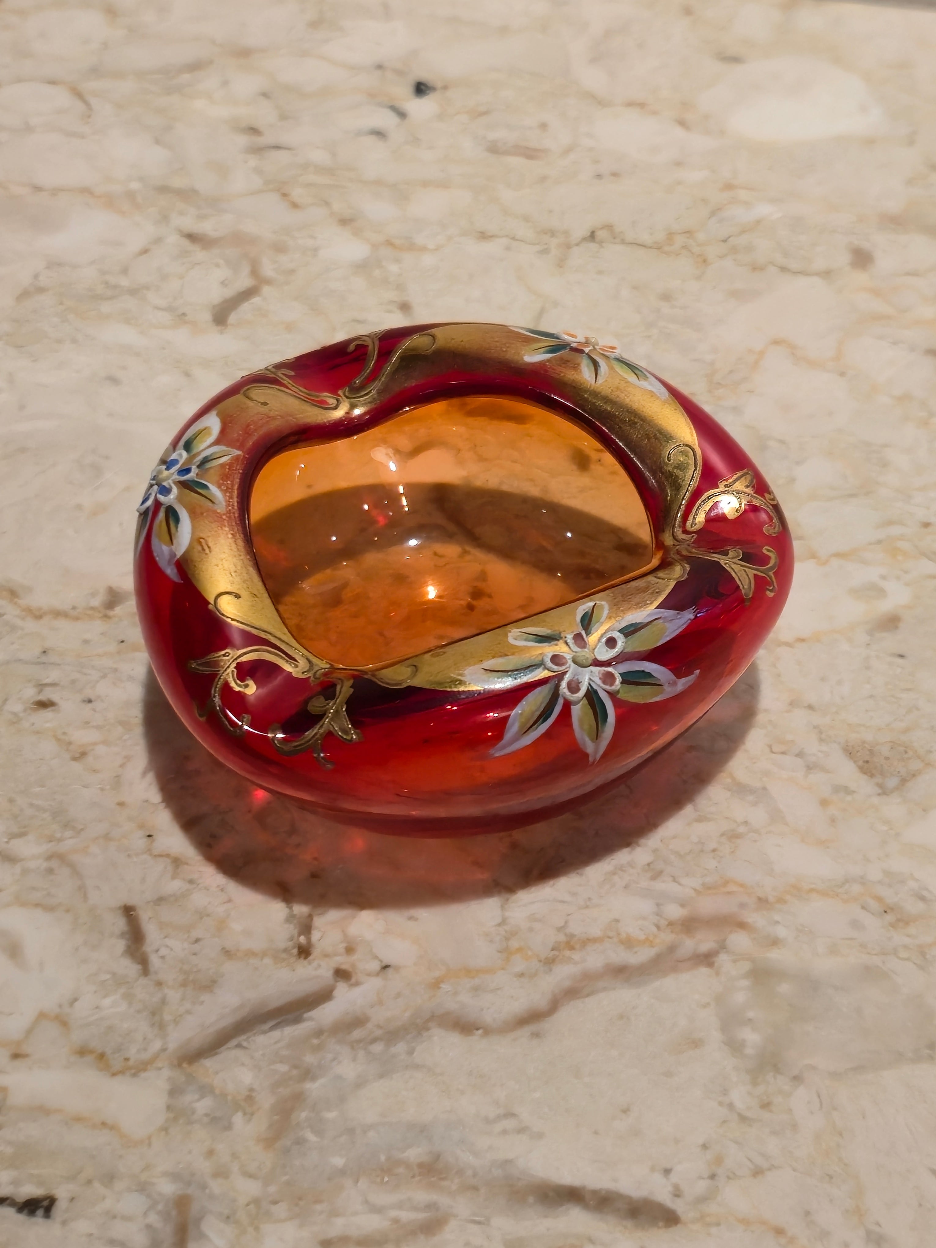 Czech Red Glass Ashtray, vintage, view 3