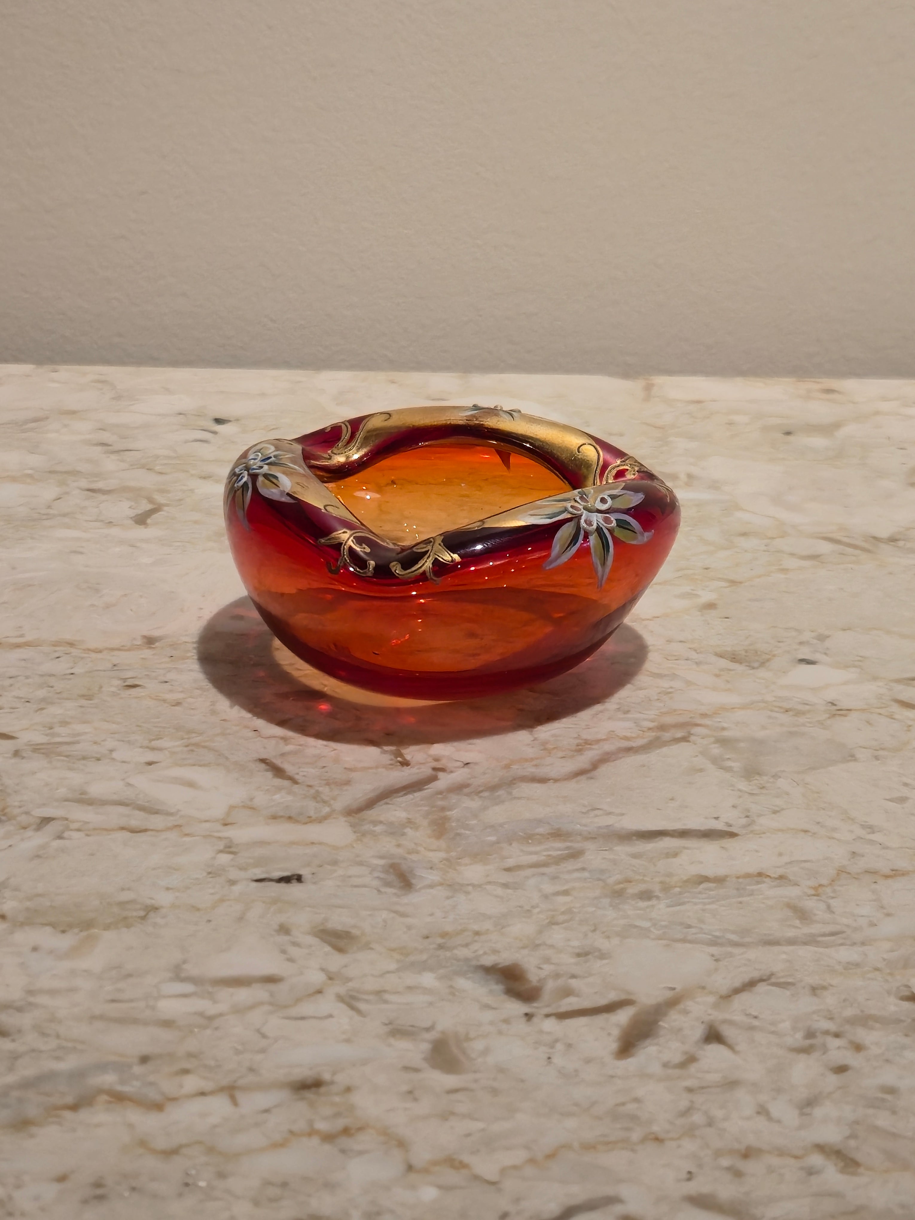 Czech Red Glass Ashtray, vintage, view 4