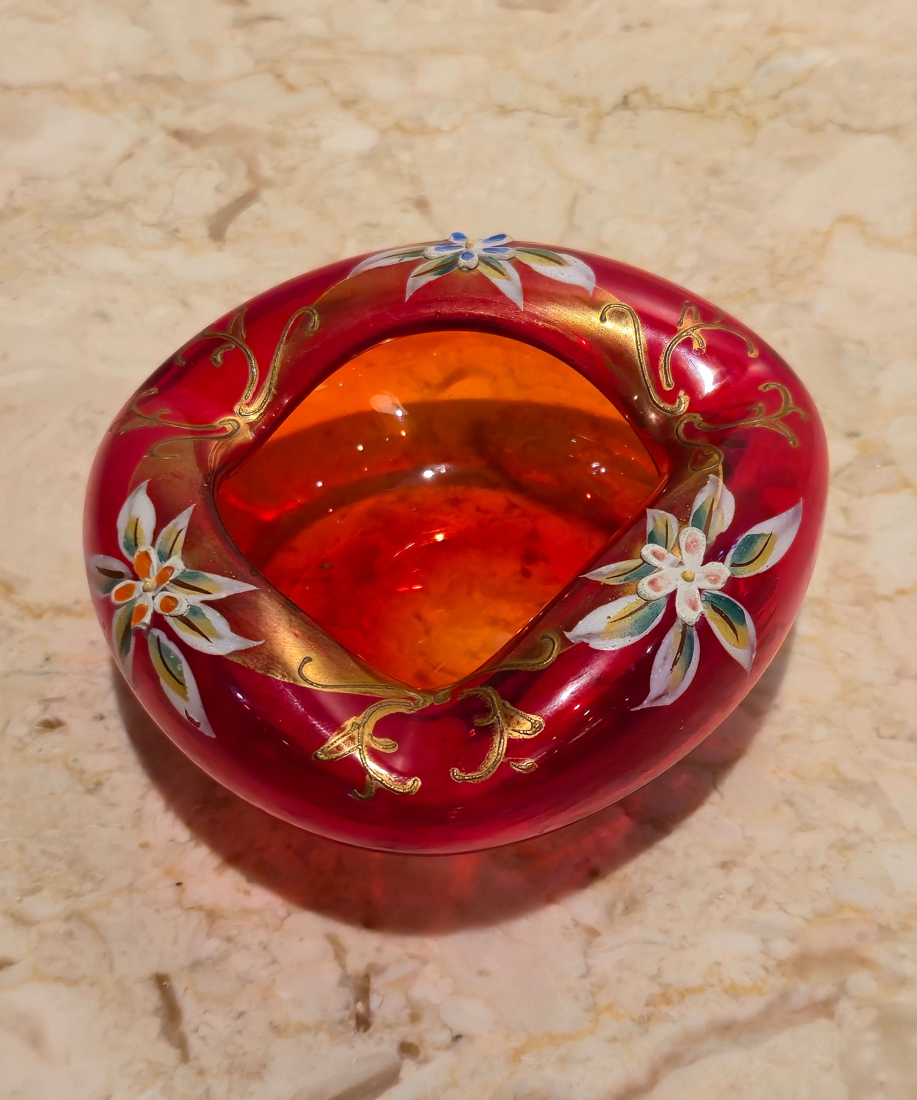 Czech Red Glass Ashtray, vintage, view 2