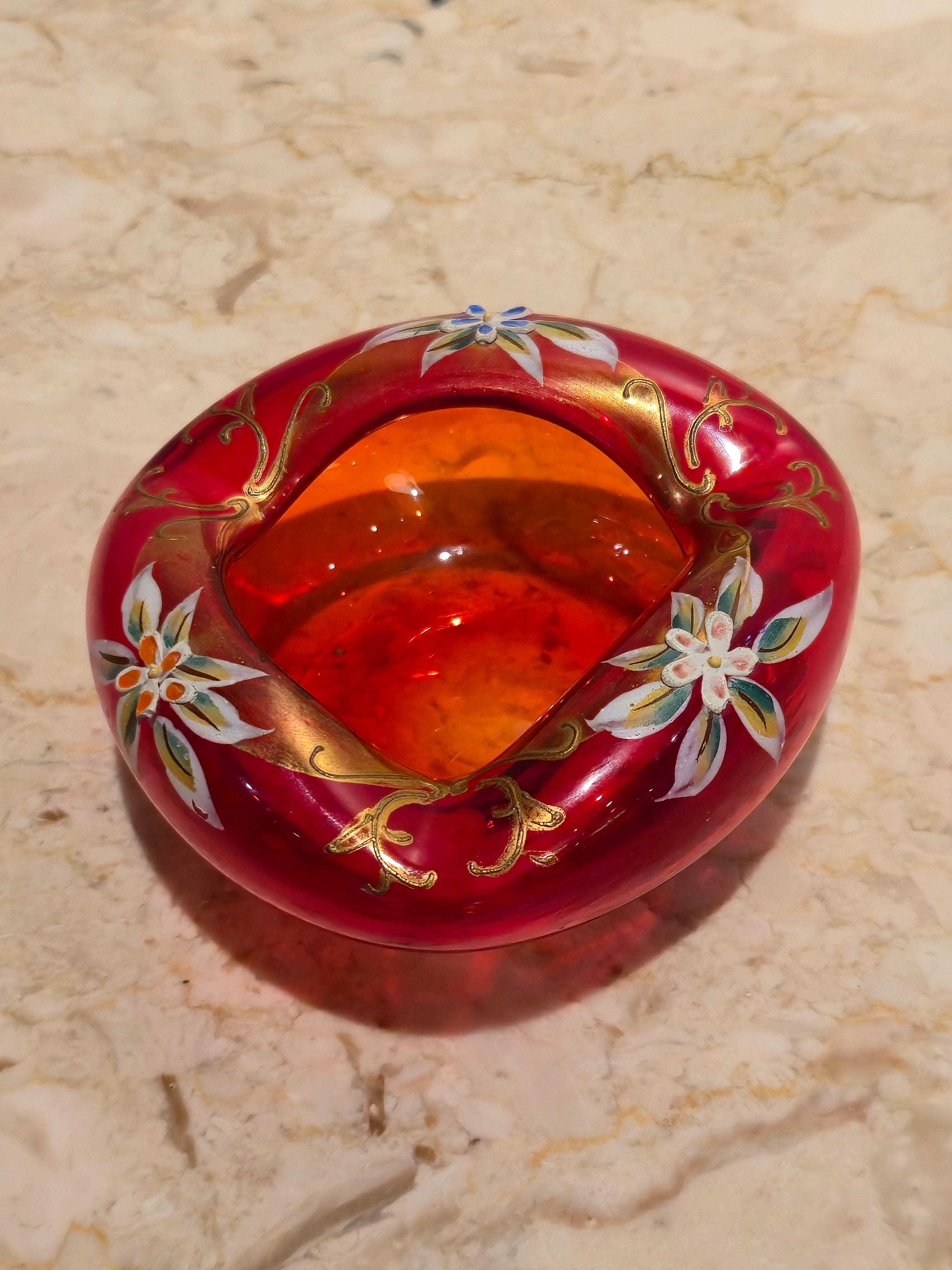 Czech Red Glass Ashtray, vintage, view 2