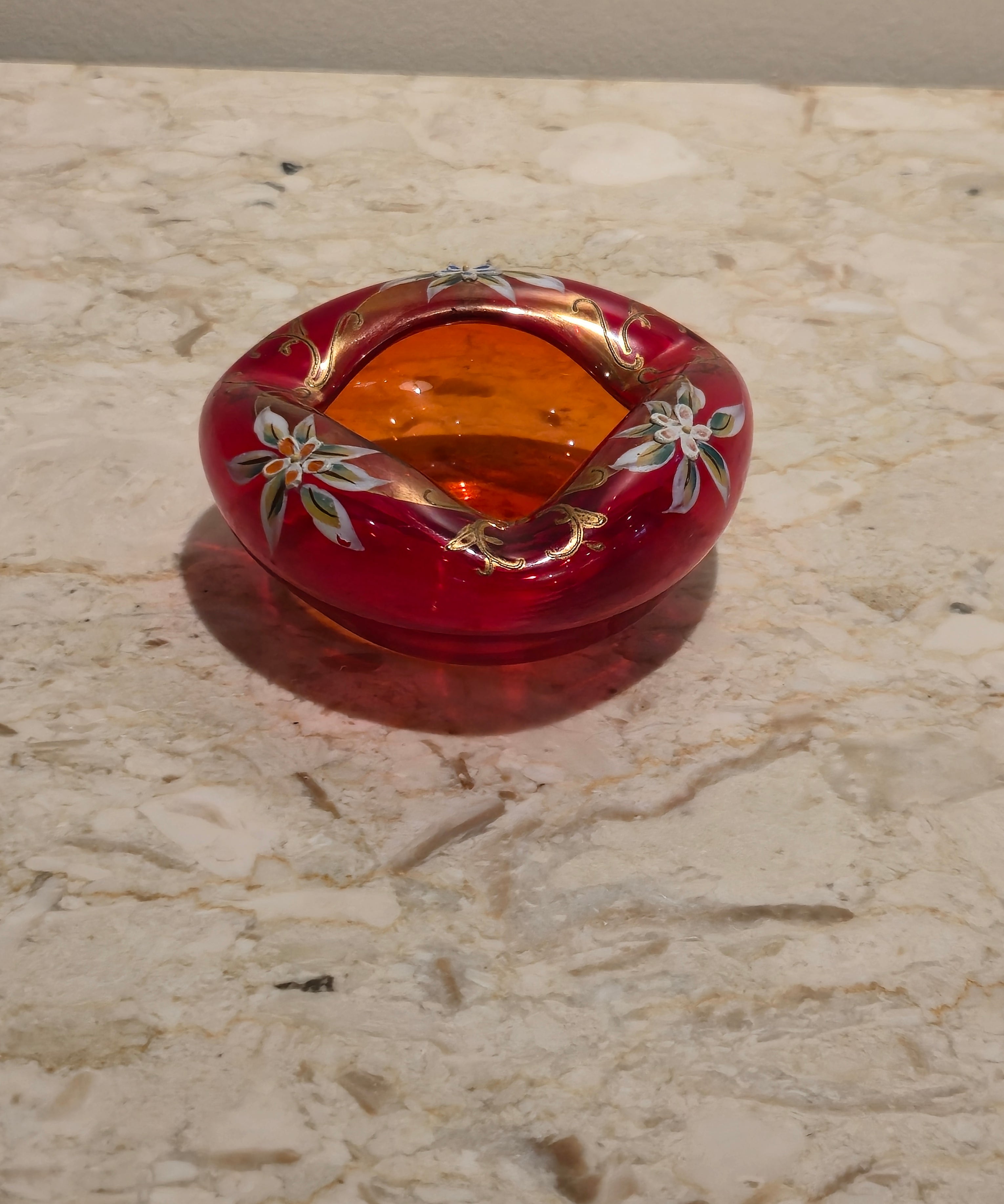 Czech Red Glass Ashtray, vintage