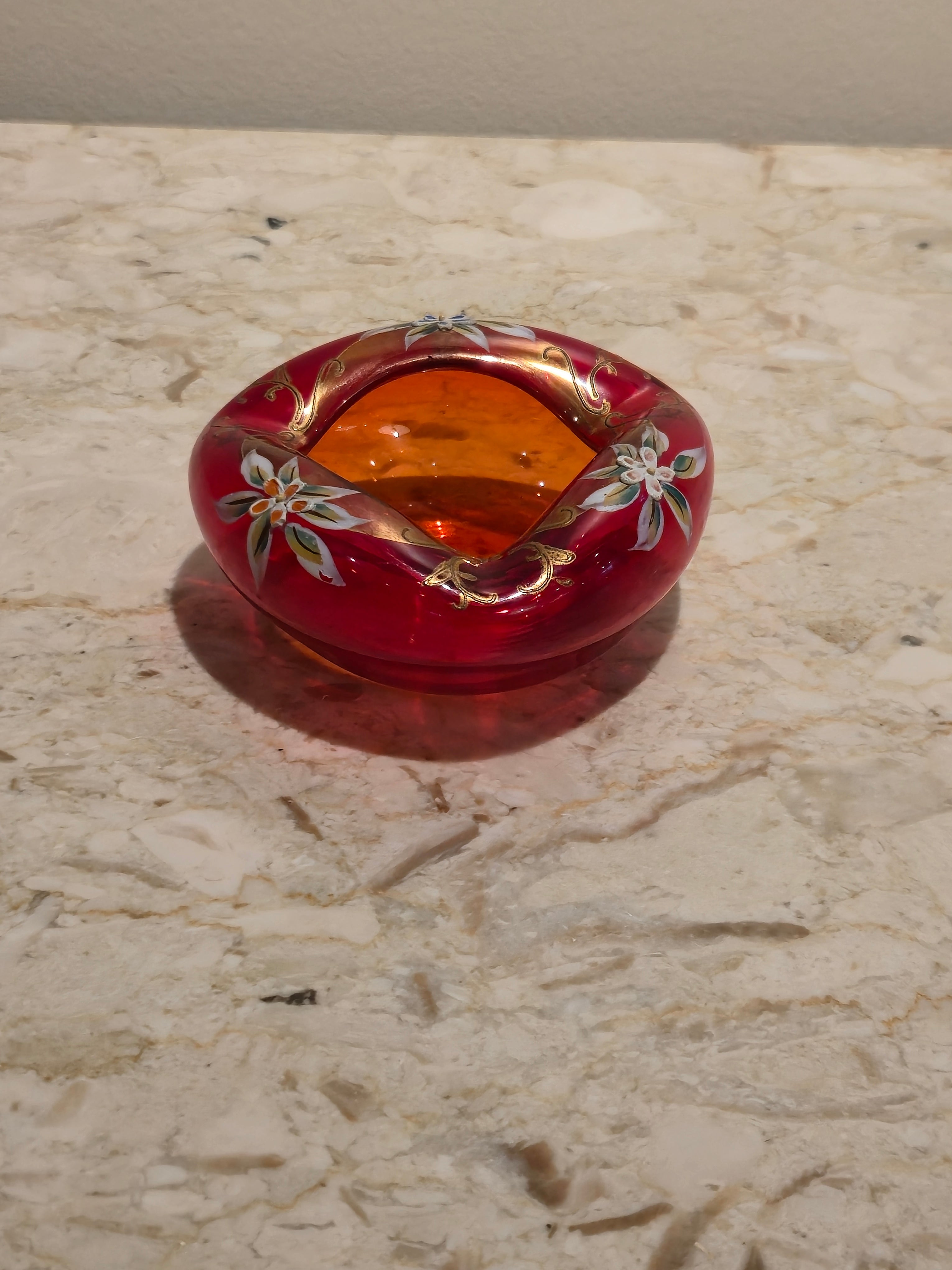 Czech Red Glass Ashtray, vintage