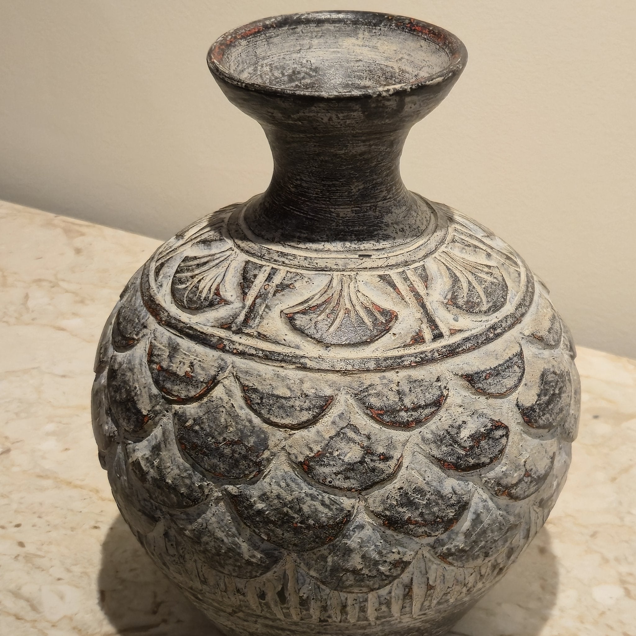 Thai Ceramic Vase, Grey, vintage