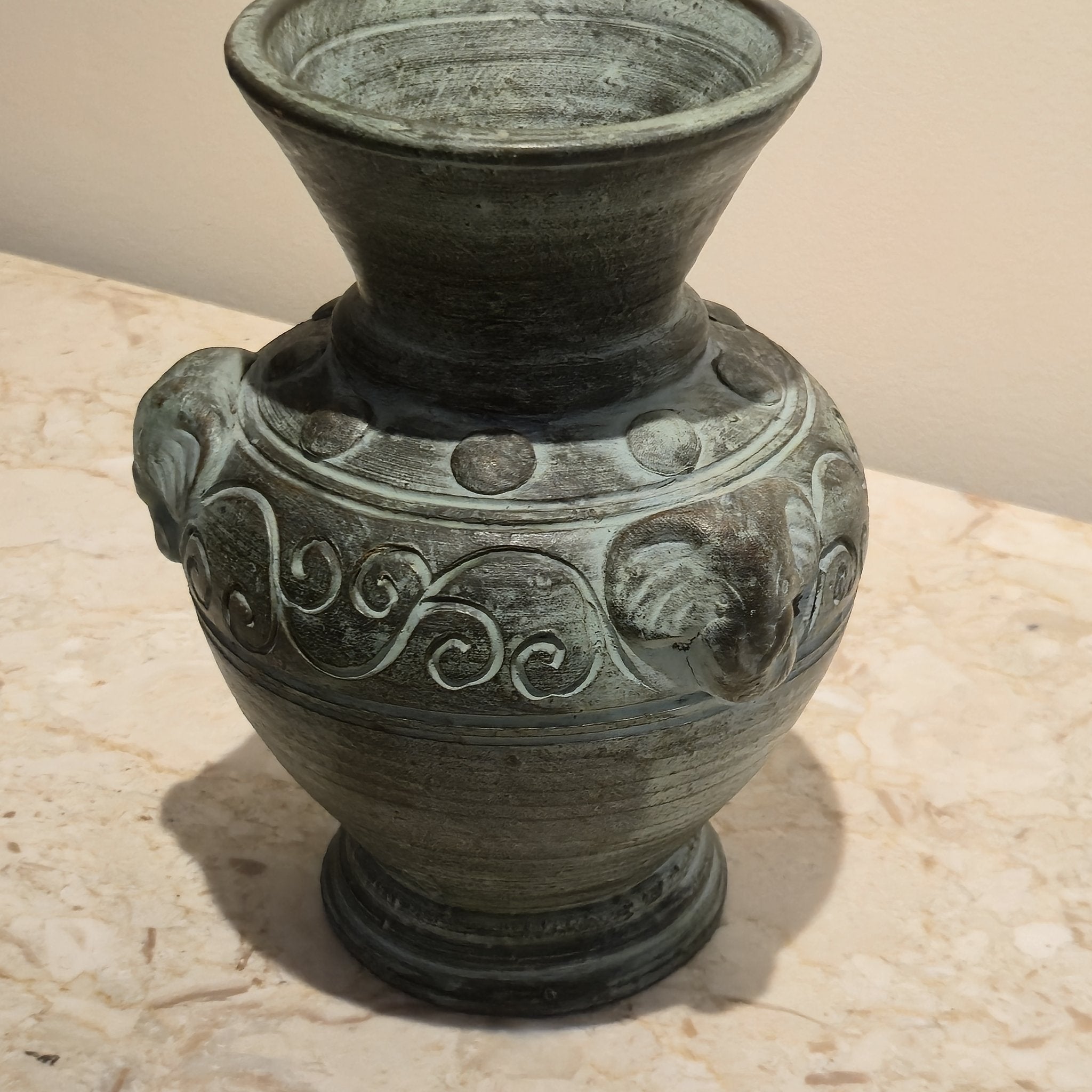 Thai Ceramic Vase, Turquoise, vintage, view 2