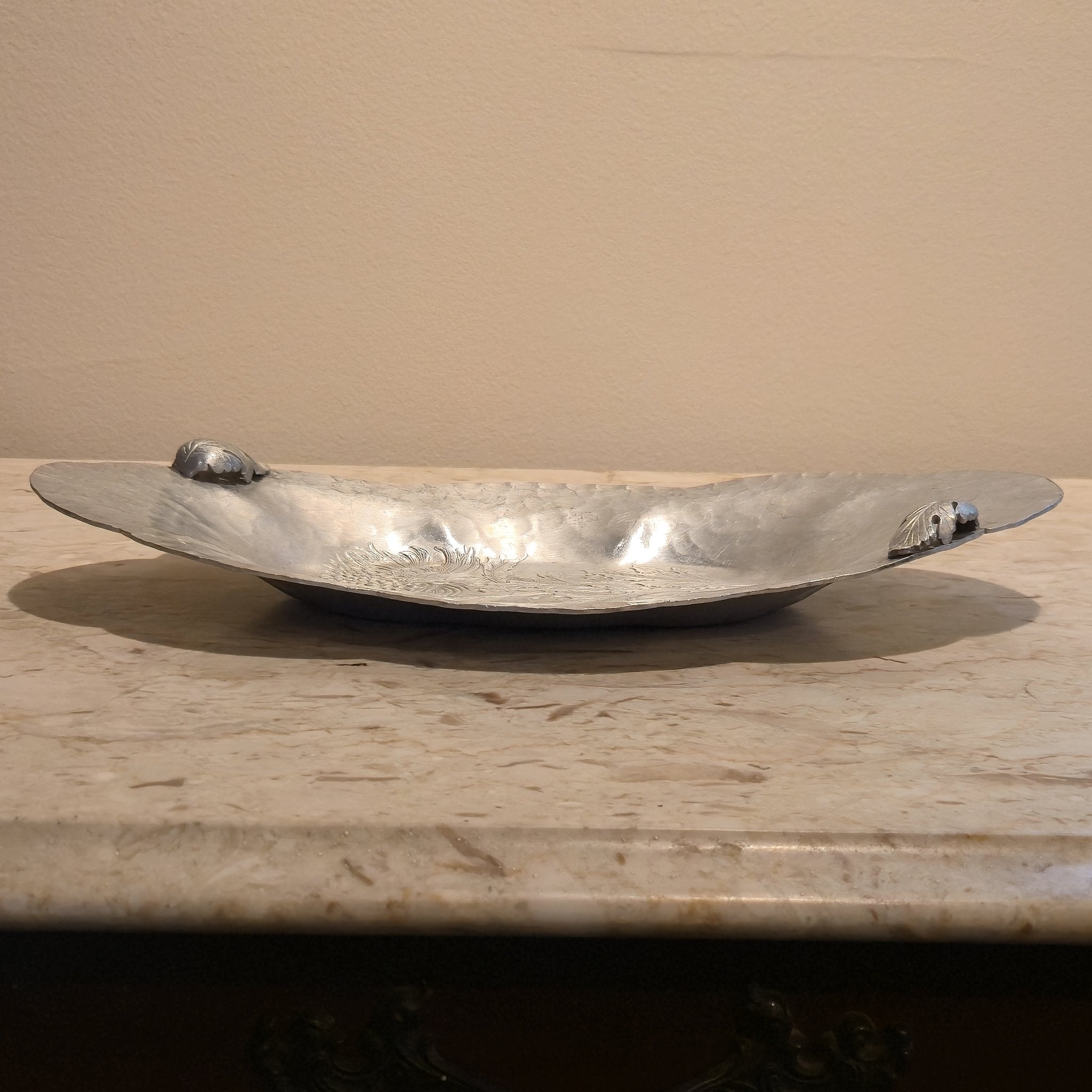 Etched Floral Oval Platter, vintage, view 2