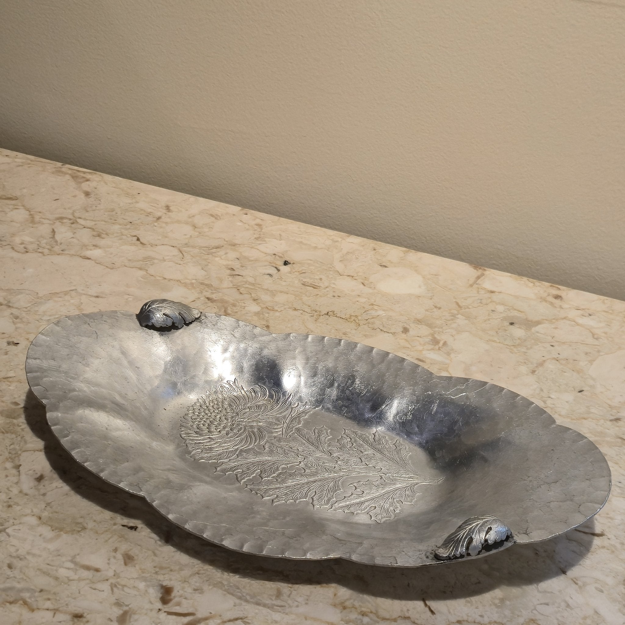 Etched Floral Oval Platter, vintage