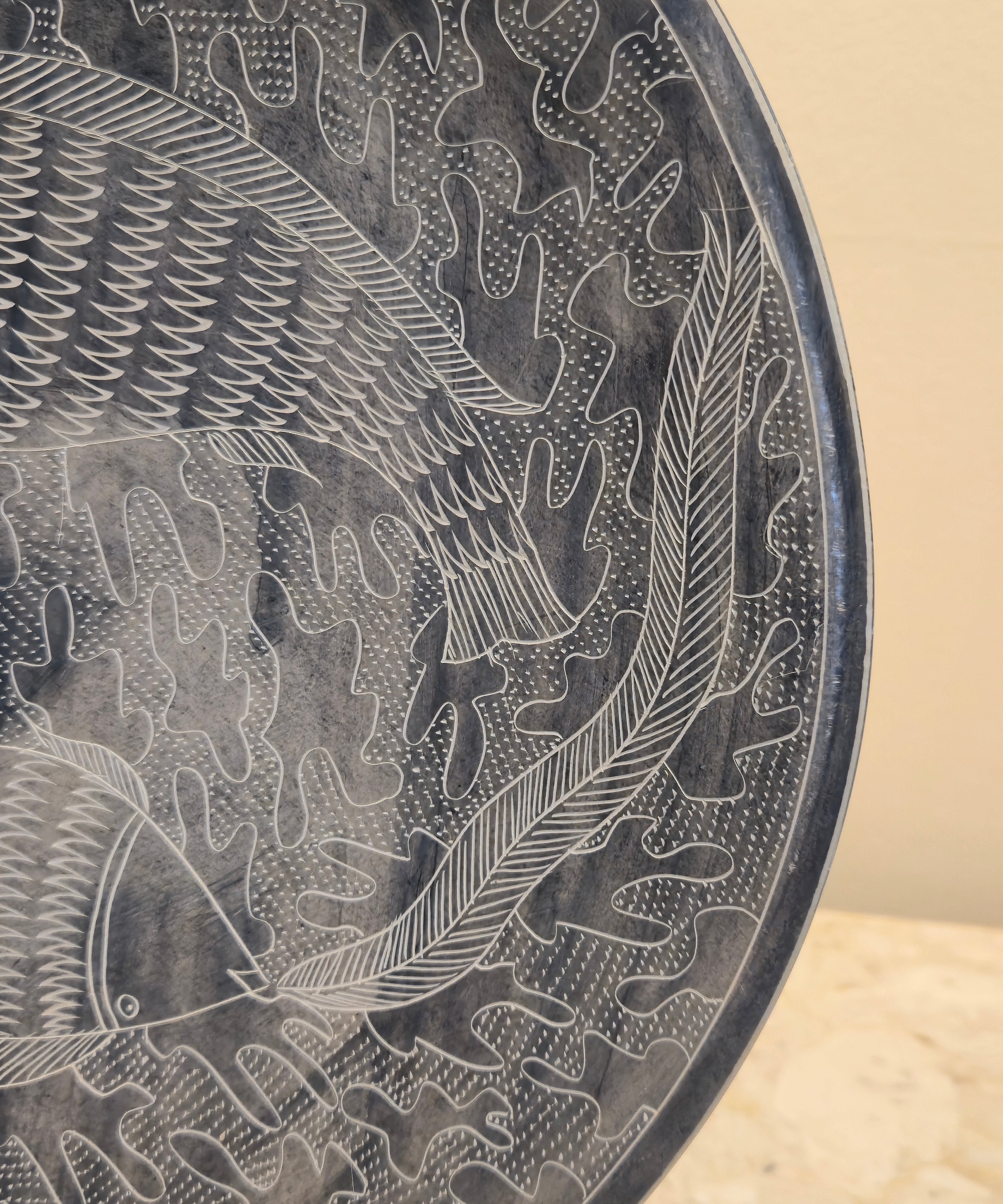 Etched Stone Fish Platter, vintage, view 2