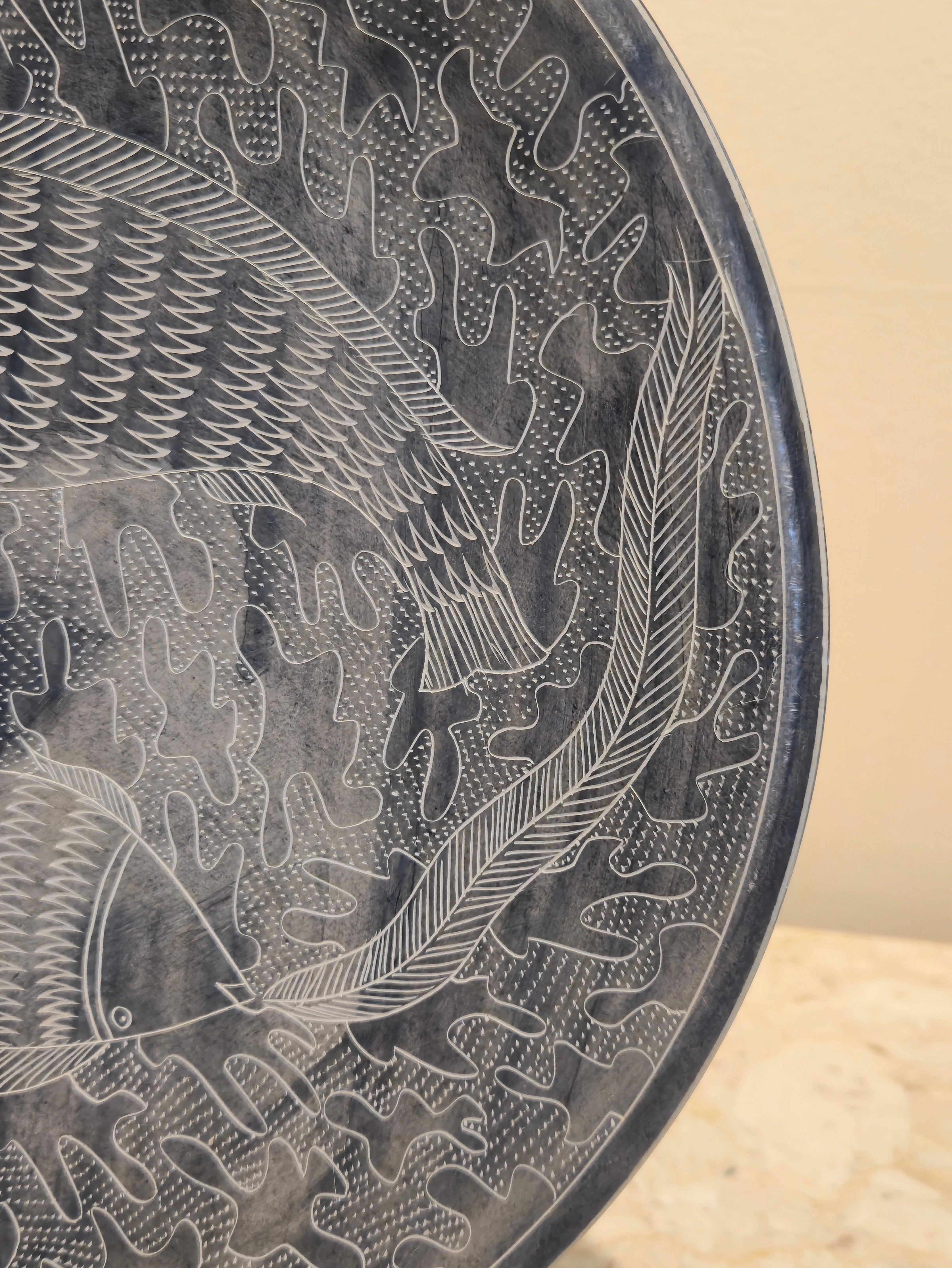 Etched Stone Fish Platter, vintage, view 2