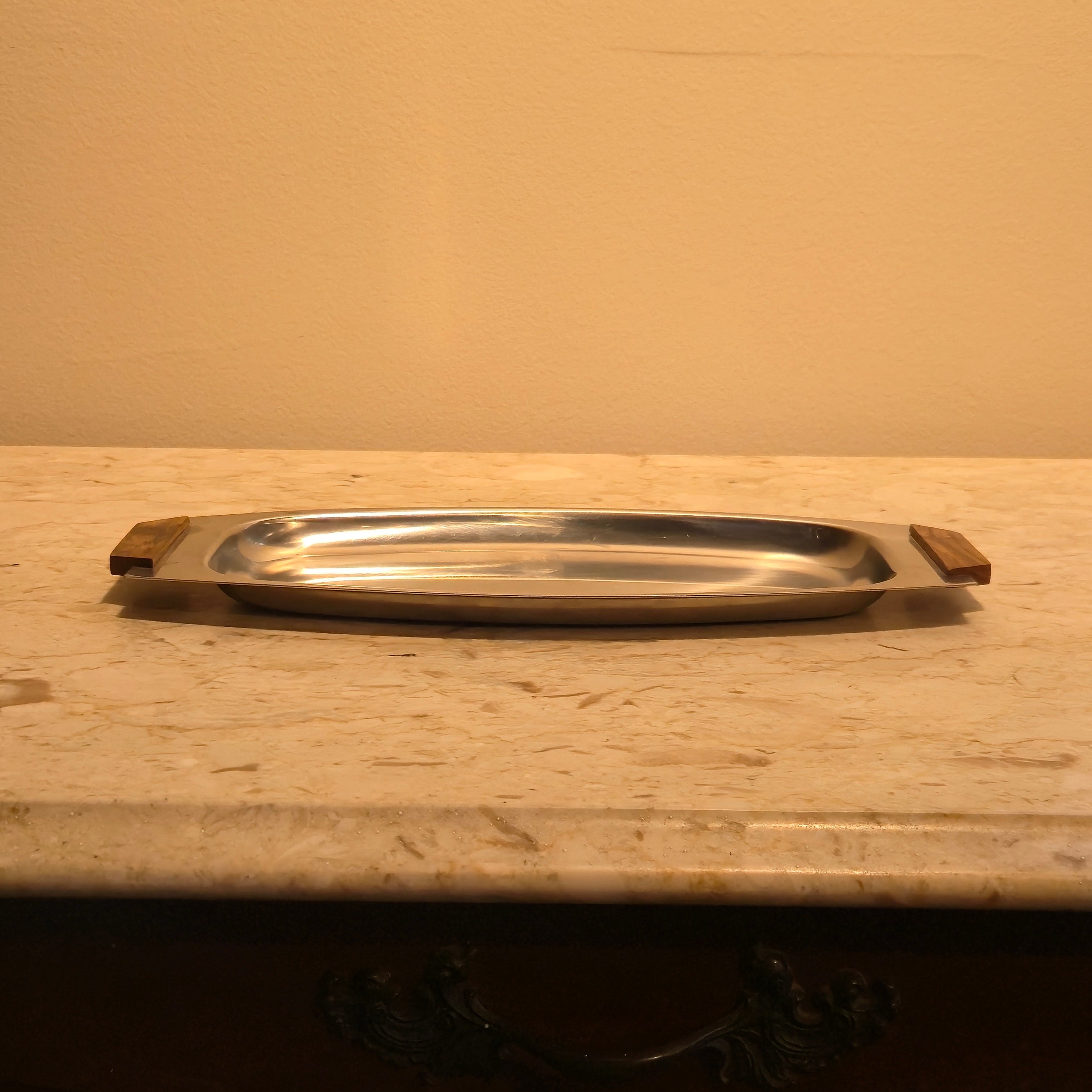 Danish Steel + Wood Tray, vintage