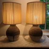 Cork + Wood Table Lamps, Pair, vintage