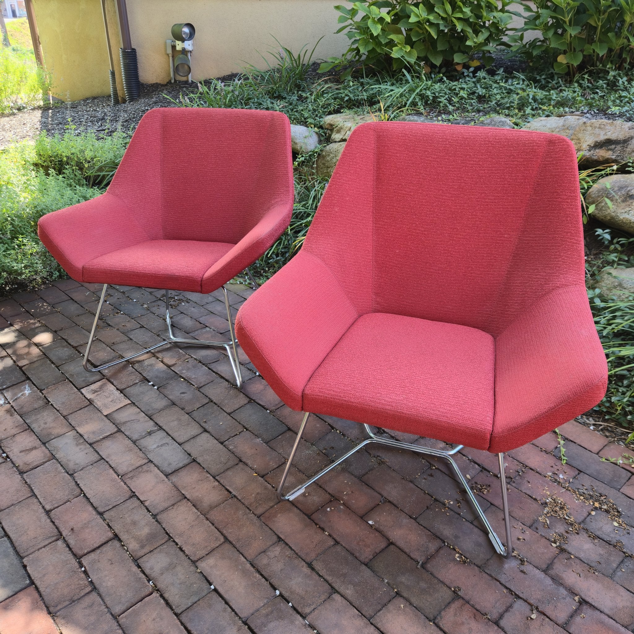 Red Sled-Base Lounge Chairs, vintage