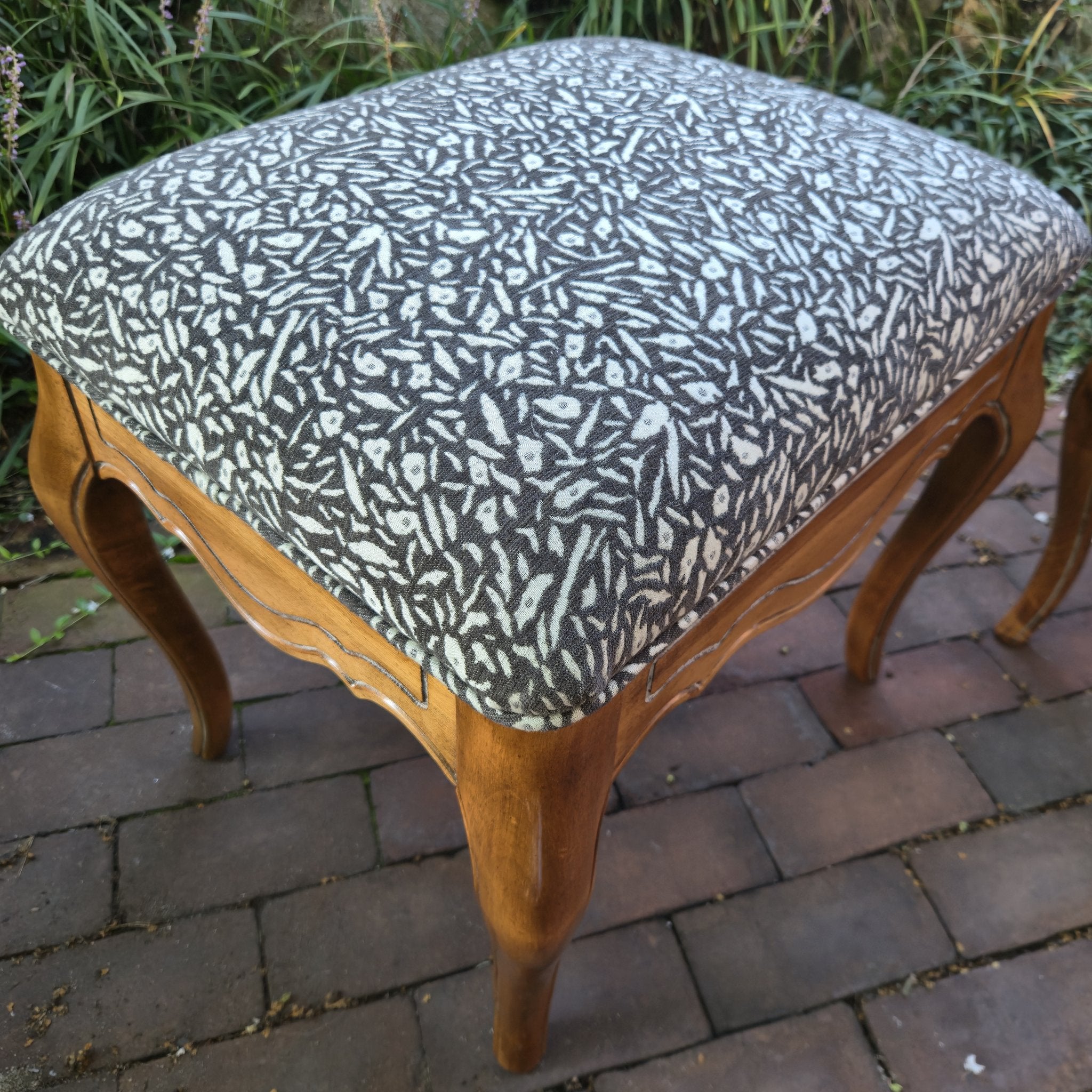 French Provincial Ottomans, vintage, reupholstered, view 2