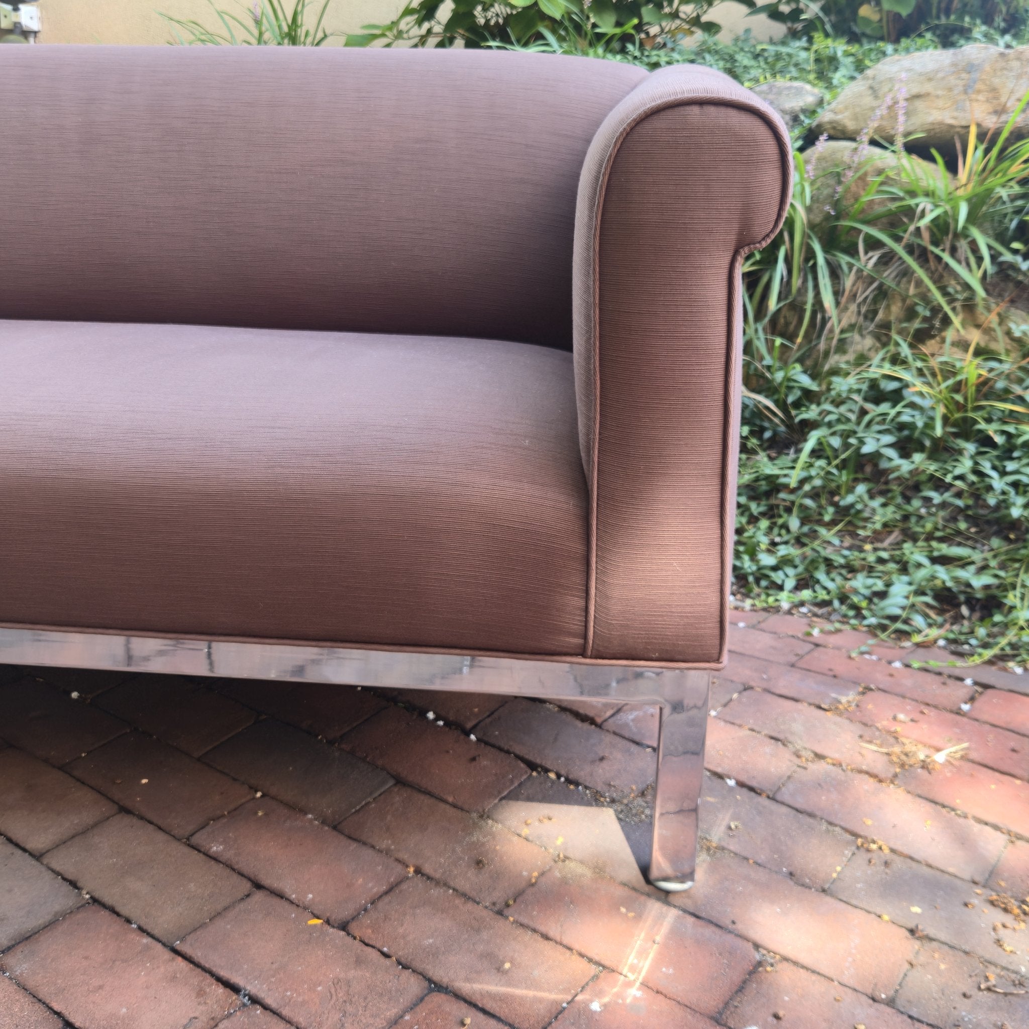 White Oak + Chrome Sofa, vintage, reupholstered, view 2